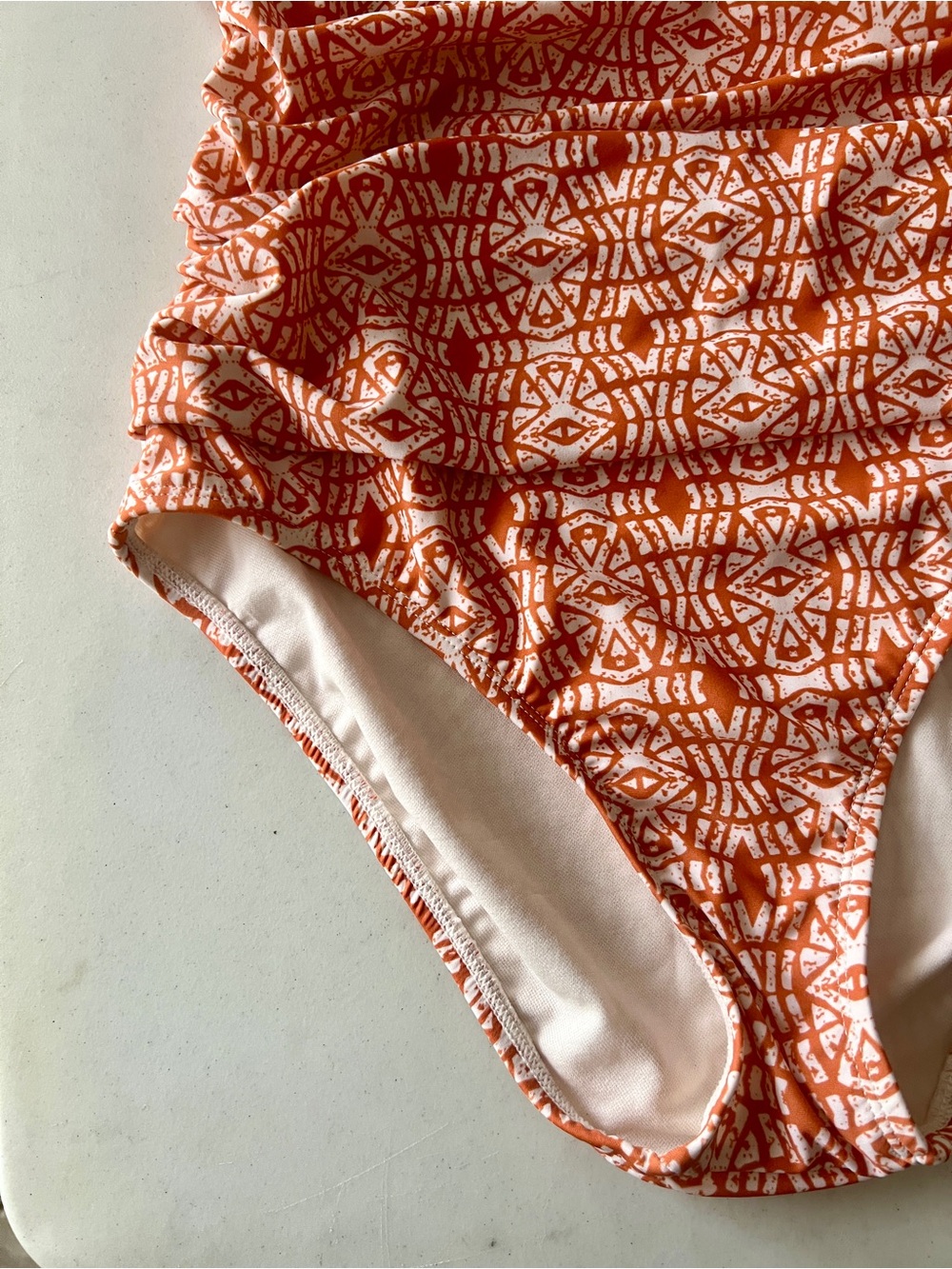 Ellen Tracy Orange and White Patterned One-Piece Swimsuit - Picture 2 of 13